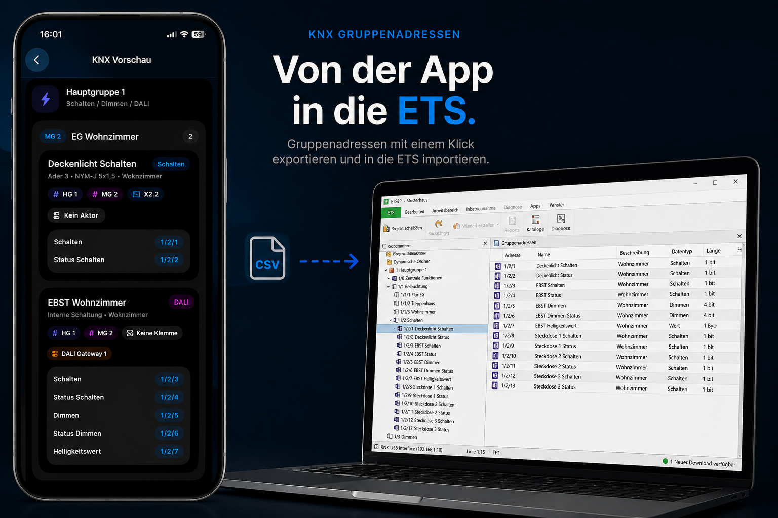 WireLogic ETS-Export mit strukturierten KNX-Gruppenadressen