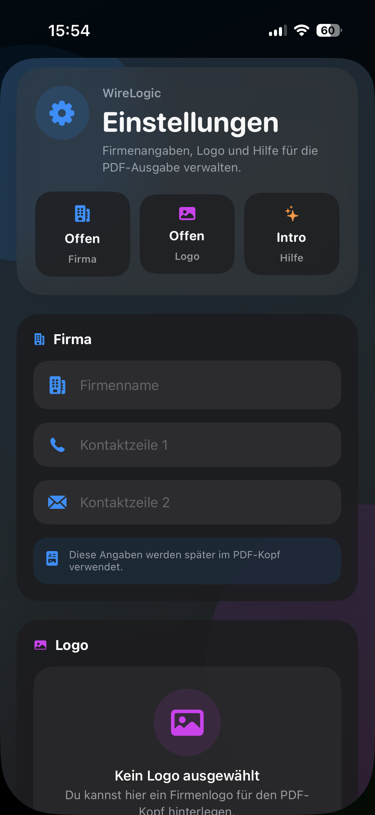 WireLogic Einstellungen