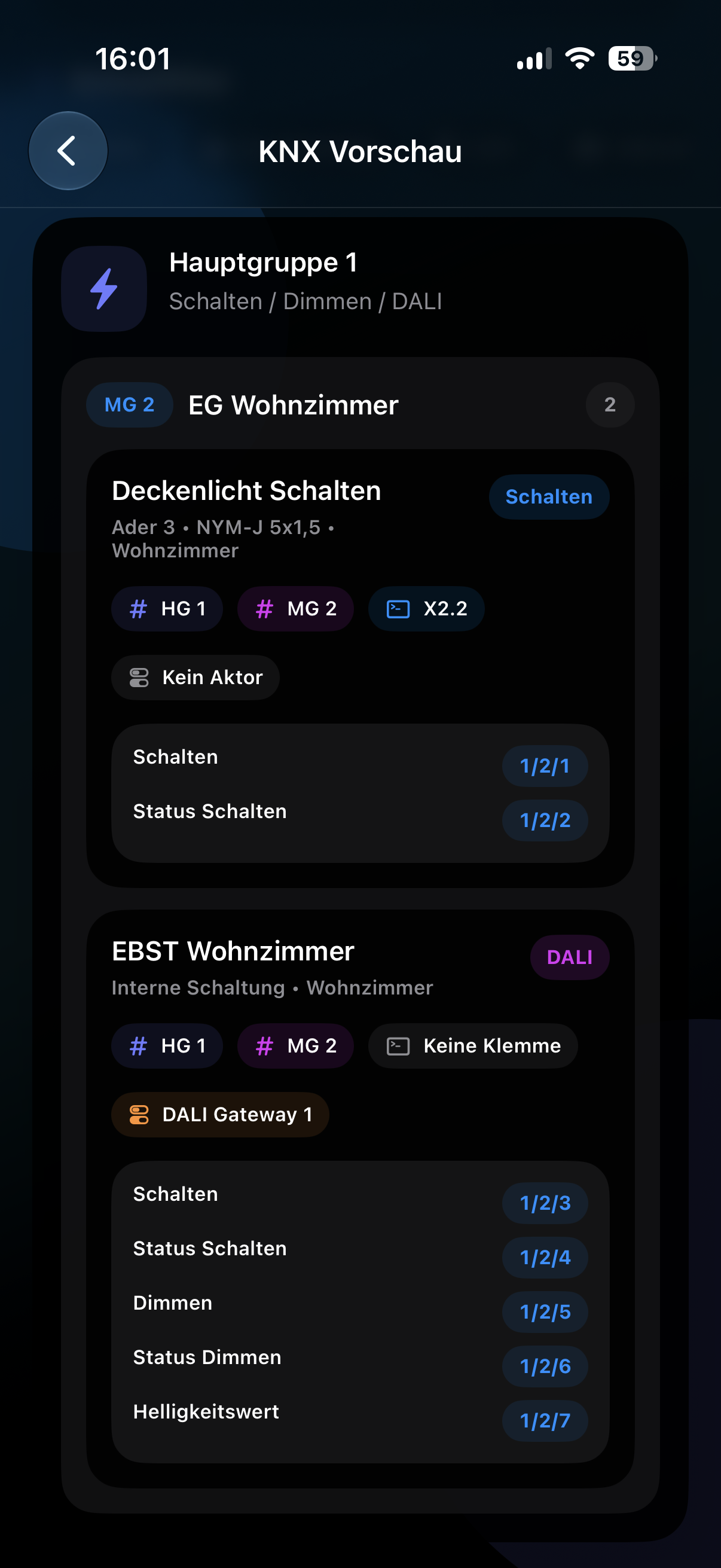 KNX Gruppenadressen
